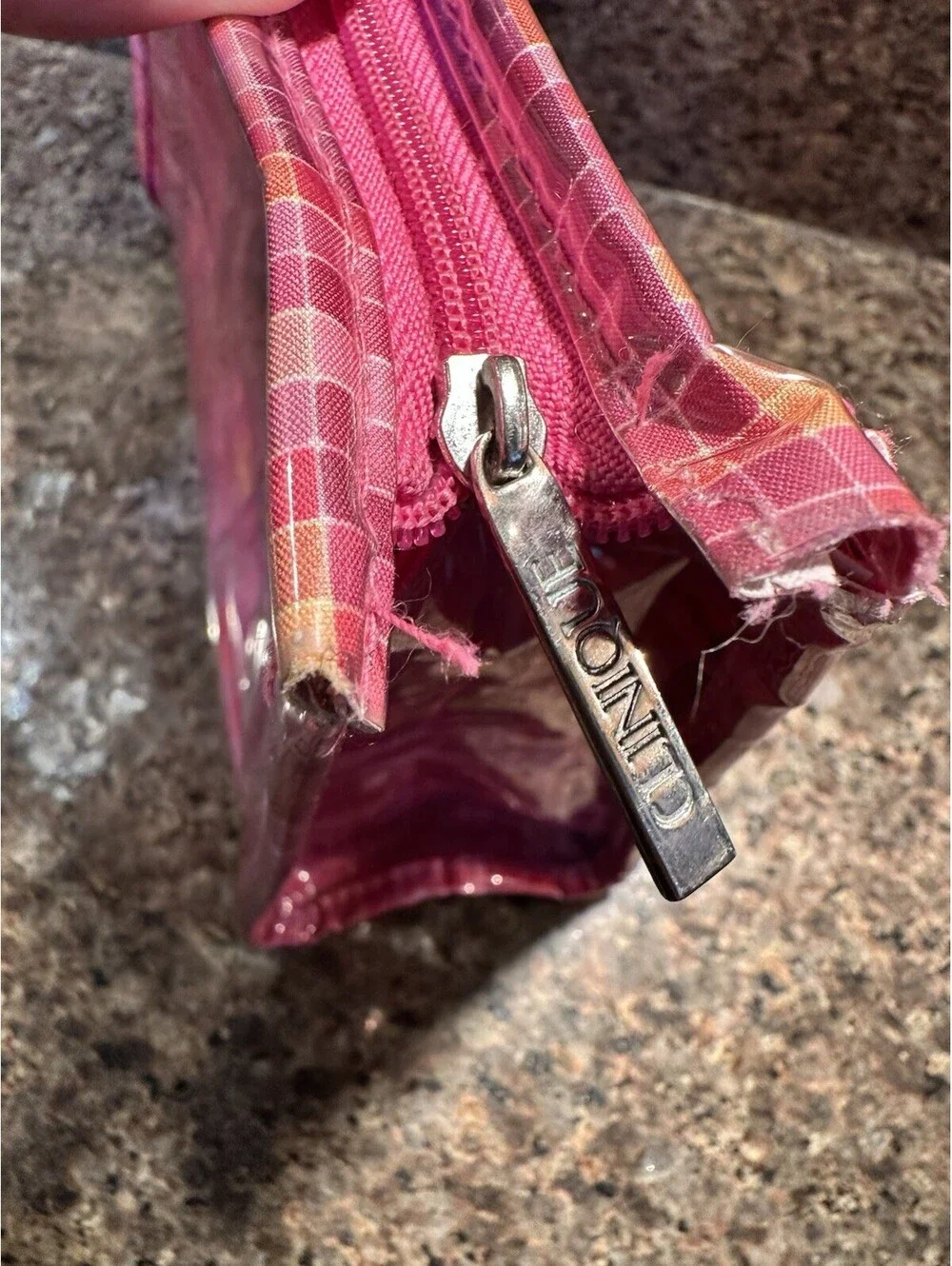 Clinique Makeup Cosmetic Bag Case Purse Pink Plaid Travel Home